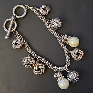 Bella Jack Silver Toned Charm Bracelet w/ French Knots and Pearls